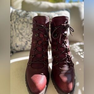 Stuart Weitzman Rosy Burgundy Lace-Up Boots